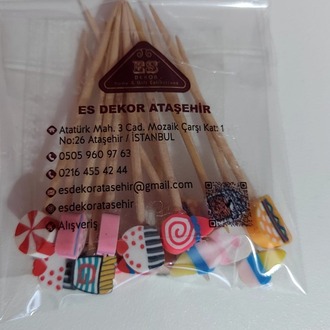 MİNİK-SUS-BATON-01 Renkli Fimo Şekilli Kokteyl Kürdanları 15’li Set Eğlenceli Sunum ve Parti