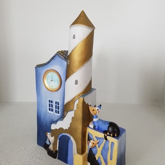 3141140388-234-8740 Rosina Wachtmeister tarafından Clock Faro Giallo Cat House Goebel