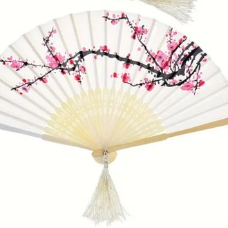 PC1457388 1 adet Vintage Bambu Katlanır Fan ile Kiraz Çiçeği Tasarımı - Düğünler
