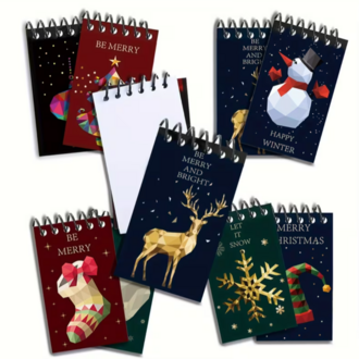 QK4140501 1 adet Rastgele Mini Steno Defter Sayfalar, Noel Tasarımlı