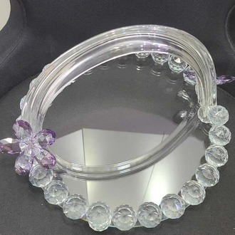 ZO-130-MOR Kristal Sepet Mor Tepsi Cam El Yapım Dekoratif Çiçekli 30x30x36cm Home