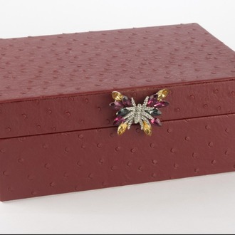 P359.108257 Bordo Kelebek Kulplu Deri Kutu 25x18x9cm Dekoratif Ürün Dekorasyon