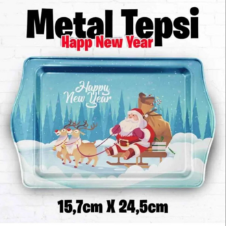 E975321099 Yılbaşı Temalı Özel Tasarımlı Metal Servis Tepsi Christmas Ev Sofra Mutfak Noel