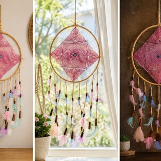 DREAMKAREPEM ÇAP 25 CM dream catcher kare pembe 1 adet