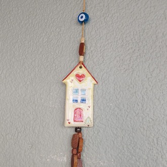 H15H Seramik Ev Genişlik 5cm Yükseklik 9cm Nazar Asmalık Süs El Yapım