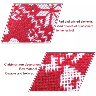 ADR-47 Yılbaşı Kumaş Çam Ağaç Desenli Kırmızı Beyaz Noel Tekstil Örme Süsleme 1 Adet