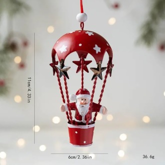 QR6489205 yaşlı Santa Claus Elk Sıcak Hava Balonu Süsü, 1 adet Dövme Demir