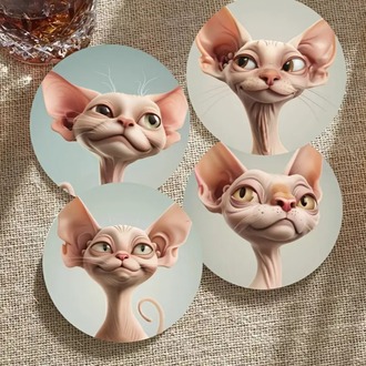 FX5137276 A 6 Parça Sphynx Kedi İfadesi Bardak Altlığı Seti Kahve ve Çay İçin