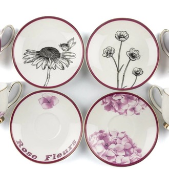 AP123.381691 Benim Evim Pinky Rastgele 2'li Kahve Fincanı Seti Gold Yaldız Rose Fleurs Çiçekli