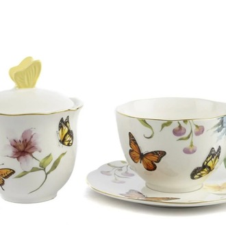 P374.101227 Mariposa Çay Fincan Şekerlik Set 250cc Sofra Mutfak Dekoratif