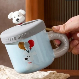 BGP-4359 Porselen Kupa Kapaklı Köpek Figürlü Cute Animal Balon 1 Adet