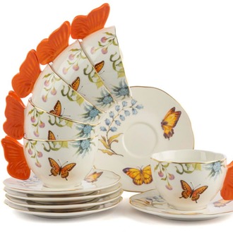 P374.101210 Mariposa 2'li Kahve Fincan Set 120cc Butik Porselen Mutfak Dekorasyon
