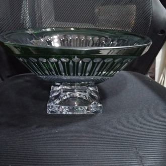 A183115042026 H.16,5 cm..çap.31cm yeşil kristal meyvelik kase ayaklı