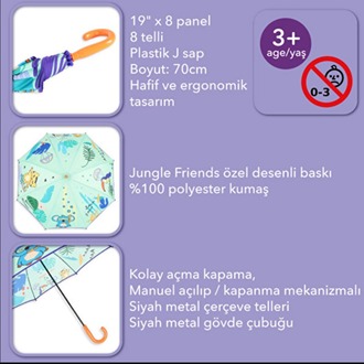 MAM361461801 Jungle Friends Çocuk Şemsiye Unisex Koleksiyon 1 Adet