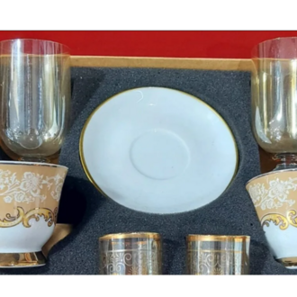 AGOLDDANIE Danieli Exclusive Fine Porcelain Porselen 2 kişilik Kahve Seti Su Bardaklı