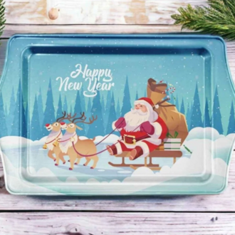 E975321099 Yılbaşı Temalı Özel Tasarımlı Metal Servis Tepsi Christmas Ev Sofra Mutfak Noel