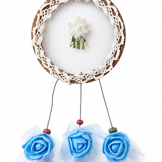 B160826072026 Çap 8 cm dream catcher Mavi çiçekli