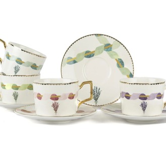 P038.393885 Lavender 2'li Çay Fincan Set 200cc Sofra Mutfak Porselen Rastgele Renk
