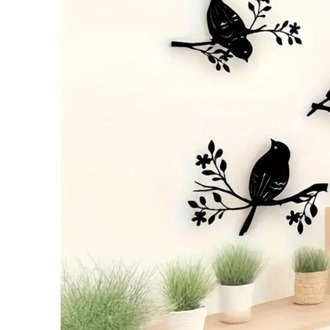 2LIAY3744312 Siyah 2D Düz, 2 Parça Rustik Akrilik Kuş Duvar Süsleri Seti