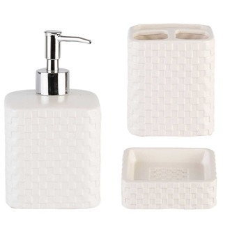 D-S15761 Vivyen 3'lü Banyo Set Sıvı Katı Sabunluk Diş Fırçalık Gümüş Basmalı 