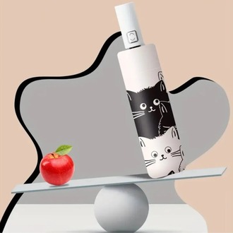 CW17229 Basit Karikatür Kedi Baskılı Siyah Beyaz UV Koruma Şemsiye Otomatik 1 Adet