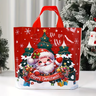 TL7092451 1 adet Şenlikli Noel Baba Noel Ağacı Hediye Çanta Kırmızı Plastik