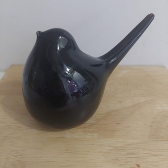 1269 Cam Şirin Kuş Biblo El Yapım 13x8cm Siyah Renkli 1940 Tarz Figür Obje 1 Adet