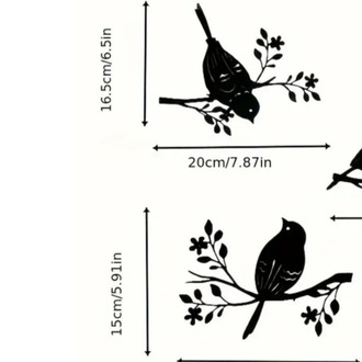 2LIAY3744312 Siyah 2D Düz, 2 Parça Rustik Akrilik Kuş Duvar Süsleri Seti