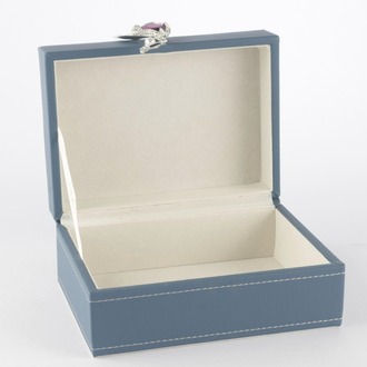 P359.108288 Mavi Çiçek Kulplu Deri Kutu 18x13x8cm Dekoratif Ürün Dekorasyon