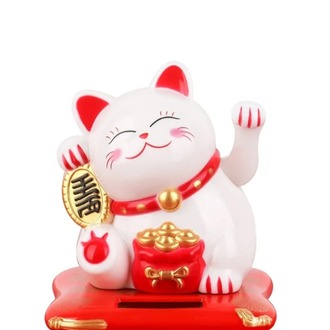A0556205 Japon Şans Kedi Güneş Enerjili El Sallayan Bereket Para Kazanç 1 Adet Beyaz
