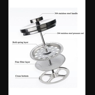 097O6638331 French Press Silver Gümüş Renk 600ml Cam Çay Kahve Demleme Sofra Mutfak Ev Sevgi