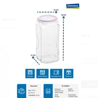 D-IP592 Glasslock Kare Cam Kavanoz 2000 Ml Mutfak