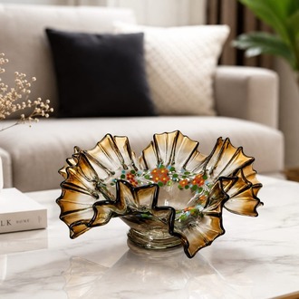 1722ALUKSMAR Vintage Lokumluk Şekerlik Sunum Tabak Marul Cam Tealight Mumluk 1 Adet