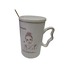 GP-2676 GFTPNT Porselen Kupa Mug Beyaz Tekli Kapaklı , Gold Metal Kaşıklı Güze