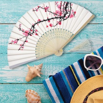 PC1457388 1 adet Vintage Bambu Katlanır Fan ile Kiraz Çiçeği Tasarımı - Düğünler