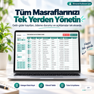 Excel Masraf Takip Programı (Ev Ekonomisi İçin Bireysel Kullanım)