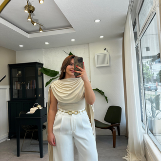 Taş Rengi Şal Detay Bodysuit 