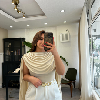 Taş Rengi Şal Detay Bodysuit 