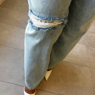 Dantel Detay Eskitme Denim Palazzo
