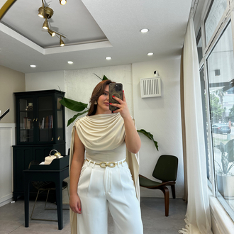 Taş Rengi Şal Detay Bodysuit 