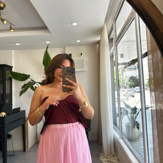 Pembe Kırışık Etek