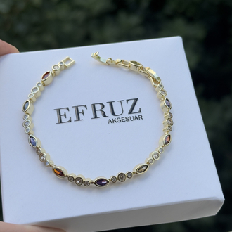 Renkli damla ve oval taşlı bileklik | 14K VİP KAPLAMA