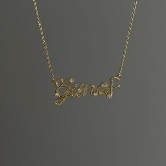 Minimal taşlı isim kolye | 925gümüş