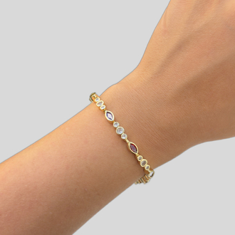 Renkli damla ve oval taşlı bileklik | 14K VİP KAPLAMA