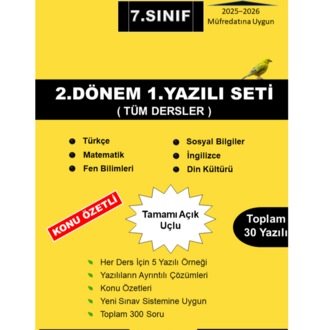 7.Sınıf 2.Dönem 1.Yazılı Seti - MNG Kargo