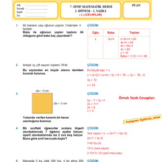7.Sınıf 2.Dönem 1.Yazılı Seti - MNG Kargo