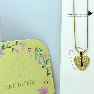 Çelik Açılır Kanatlı Melek Taşlı Kolye Gold