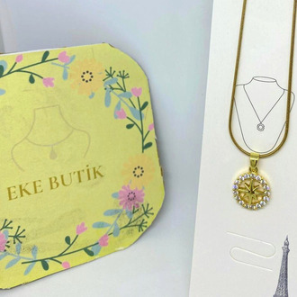 Çelik Halkalı Yıldız Taşlı Kolye Gold
