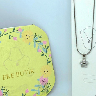 Çelik Beşgen Taşlı Yıldız Kolye Gümüş