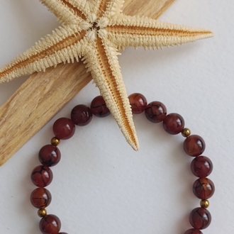 Carnelian Agate Kırmızı Akik & Hematit Bileklik 